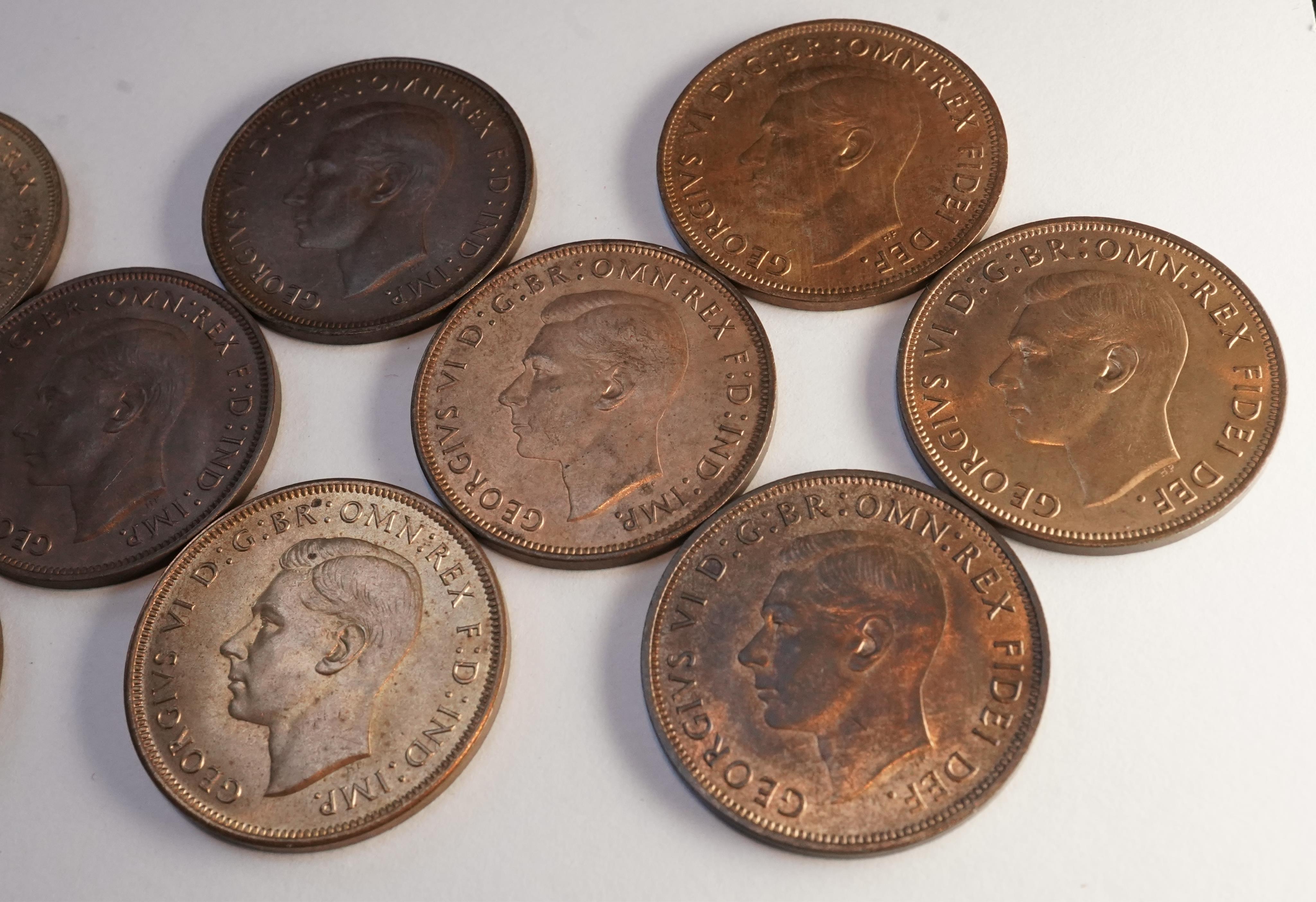 John Hill Collection., British coins, George VI and Elizabeth II, a date set of pre-decimal bronze pennies (1937-1967), S. 4114, S. 4154 and S. 4157, excludes 1941-43 and 1954-60, ranging from EF to UNC, many with full l